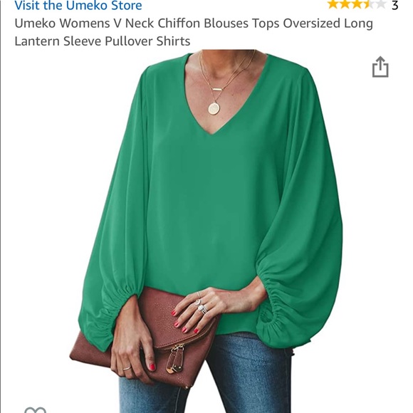 Umeko Tops - Green Blouse  vneck pullover long sleeve